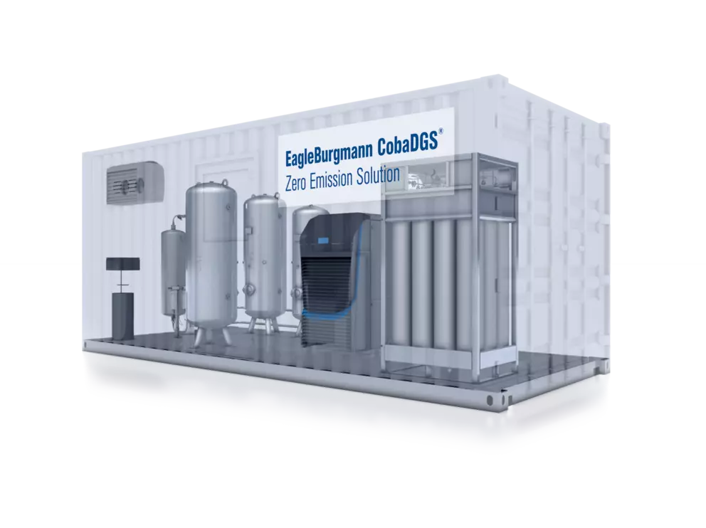 Containerized zero-emission gas sealing system with integrated process equipment for safe and efficient industrial operations.
