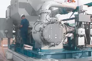 EagleBurgmann HSHJ97GS1/100-E1 Einfachdichtung an einer Bornemann-Doppelschrauben-Mehrphasenpumpe im Zuata-Ölfeld in Venezuela.