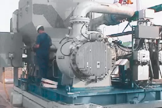 EagleBurgmann HSHJ97GS1/100-E1 Einfachdichtung an einer Bornemann-Doppelschrauben-Mehrphasenpumpe im Zuata-Ölfeld in Venezuela.