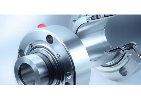 Nahaufnahme einer hochpräzisen industriellen Gleitringdichtung mit Schnittdarstellung, die moderne Dichtungstechnologie für Pumpen und rotierende Maschinen zeigt.