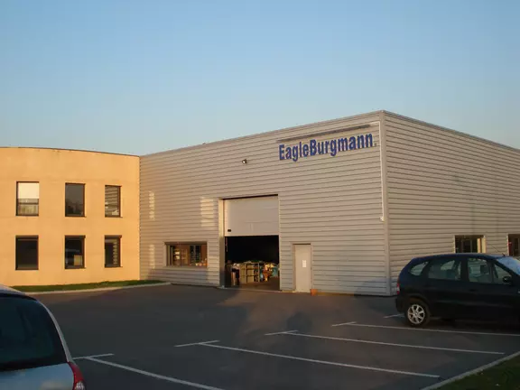 Exterior view of the EagleBurgmann building in France, showing the company facility, entrance area, and industrial office architecture.