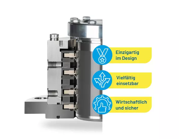 Schnittansicht einer industriellen Gleitringdichtung mit Vorteilen wie einzigartigem Design, einfacher Implementierung und hoher Zuverlässigkeit.