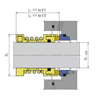 Technical drawing of Class E unbalanced seals
E01, E02, E11, E12